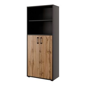 Regál vysoký NEJBY GIANNI PREMIUM s dvířky typ 1, korpus: antracit, dvířka: dub wotan obraz