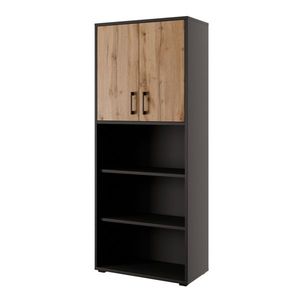 Regál vysoký NEJBY GIANNI PREMIUM s dvířky typ 2, korpus: antracit, dvířka: dub wotan obraz