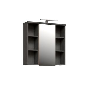 CANELU koupelnová horní skříňka se zrcadlem a osvětlením, tm.šedý beton/old-wood vintage, 5 let záruka obraz