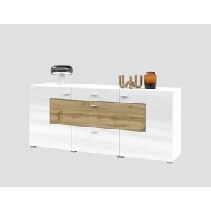 Komoda LIRNA 2D2S1KL, bílá/dub wotan/bílý lesk obraz