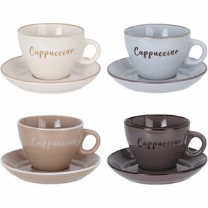 Sada 4 kameninových šálků s podšálky Cappuccino 220 ml, mix barev obraz