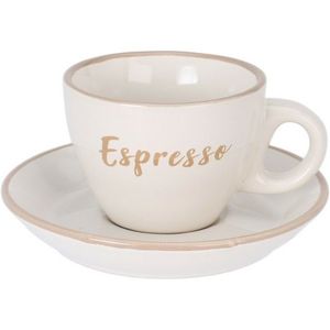 Kameninový šálek s podšálkem Espresso, 100 ml, krémová obraz
