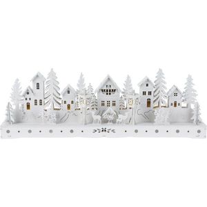 Vánoční svítící vesnička, 15 LED, 45 x 5, 8 x 15 cm, bílá, dřevo obraz