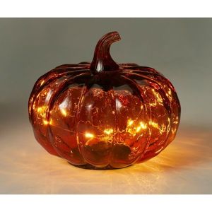 Skleněná svítící dýně 15 x 13 cm, červená, 10 LED, na baterie, časovač obraz