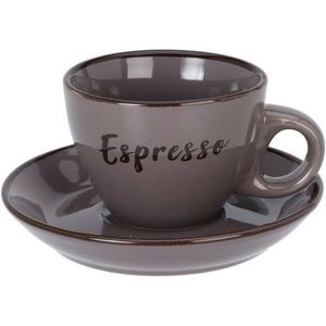 Kameninový šálek s podšálkem Espresso, 100 ml, tmavě šedá obraz
