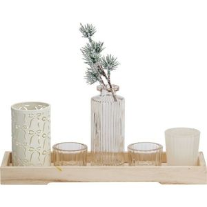 Sada svícnů na dřevěném podnosu Winter Time, 6 ks, 10, 5 x 32, 5 cm obraz