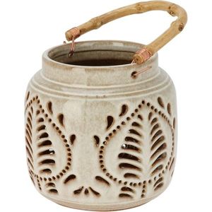 Lucerna porcelánová s bambusovým madlem 14, 5 x 14 cm, béžová obraz