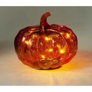 Skleněná svítící dýně 15 x 13 cm, oranžová, 10 LED, na baterie, časovač obraz