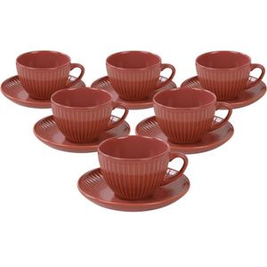 Sada 6 keramických šálků s podšálky Linea 210 ml, oranžová obraz