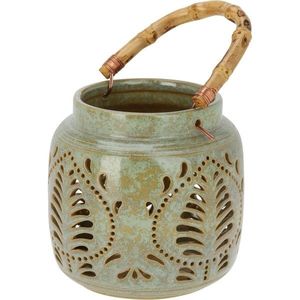 Lucerna porcelánová s bambusovým madlem 14, 5 x 14 cm, zelená obraz