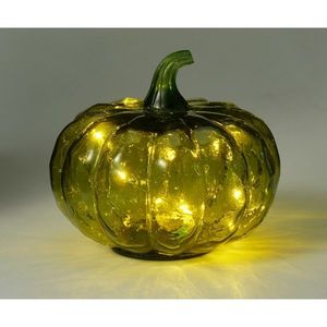 Skleněná svítící dýně 15 x 13 cm, zelená, 10 LED, na baterie, časovač obraz