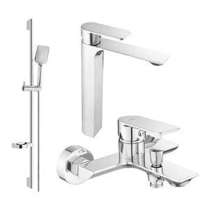 MEXEN/S Alexa DQ62 Set umyvadlové a vanové baterie s příslušenstvím, chrom 71213DS62-00 obraz