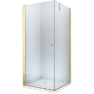MEXEN/S Pretoria otevírací sprchový kout 80x80, sklo transparent, zlatý +vanička 852-080-080-50-00-4010 obraz