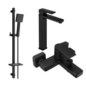 MEXEN/S Mino DQ45 SET umyvadlová baterie + vanové s příslušenstvím, černá 72413DQ45-70 obraz