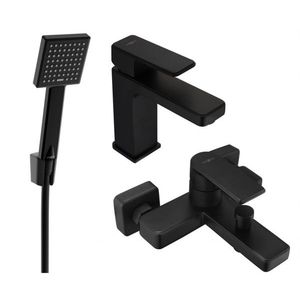 MEXEN/S Mino R45 SET umyvadlová baterie + vanové s příslušenstvím, černá 72403R45-70 obraz