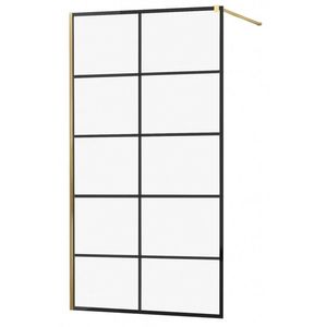 MEXEN/S KIOTO Sprchová zástěna WALK-IN 90x200 cm 8 mm, zlatá, černý vzor 1 800-090-101-50-77 obraz
