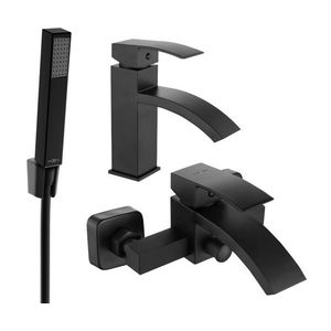 MEXEN/S Libra R77 Set umyvadlové a vanové baterie s příslušenstvím, černá 745103R77-70 obraz