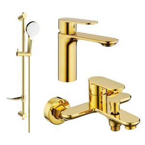 MEXEN/S Milo DF05 Set umyvadlové a vanové baterie s příslušenstvím, zlato 71303DF05-50 obraz