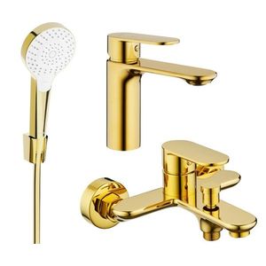 MEXEN/S Milo R05 Set umyvadlové a vanové baterie s příslušenstvím, zlato 71303R05-50 obraz