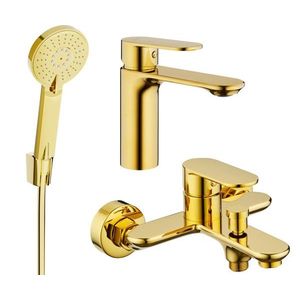 MEXEN/S Milo R40 Set umyvadlové a vanové baterie s příslušenstvím, zlato 71303R40-50 obraz