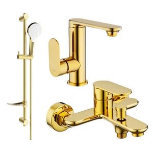 MEXEN/S Milo DF05 Set umyvadlové a vanové baterie s příslušenstvím, zlato 713053DF05-50 obraz
