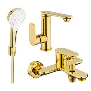 MEXEN/S Milo R05 Set umyvadlové a vanové baterie s příslušenstvím, zlato 713053R05-50 obraz