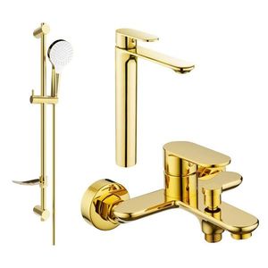 MEXEN/S Milo DF05 Set umyvadlové a vanové baterie s příslušenstvím, zlato 71313DF05-50 obraz