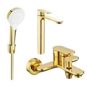 MEXEN/S Milo R05 Set umyvadlové a vanové baterie s příslušenstvím, zlato 71313R05-50 obraz