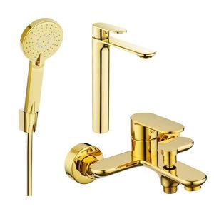 MEXEN/S Milo R40 Set umyvadlové a vanové baterie s příslušenstvím, zlato 71313R40-50 obraz