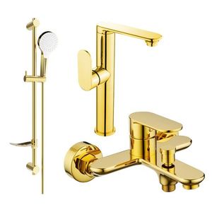 MEXEN/S Milo DF05 Set umyvadlové a vanové baterie s příslušenstvím, zlato 713153DF05-50 obraz