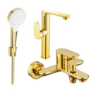 MEXEN/S Milo R05 Set umyvadlové a vanové baterie s příslušenstvím, zlato 713153R05-50 obraz