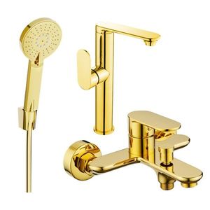 MEXEN/S Milo R40 Set umyvadlové a vanové baterie s příslušenstvím, zlato 713153R40-50 obraz