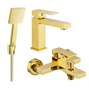 MEXEN/S Uno R45 Set umyvadlové a vanové baterie s příslušenstvím, zlato 71403R45-50 obraz