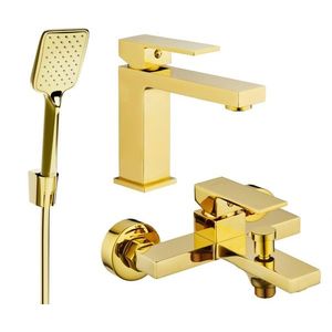 MEXEN/S Uno R62 Set umyvadlové a vanové baterie s příslušenstvím, zlato 71403R62-50 obraz