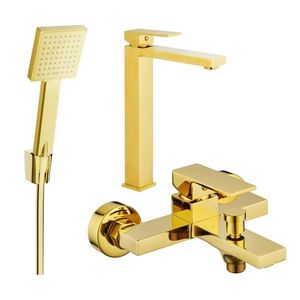 MEXEN/S Uno R45 Set umyvadlové a vanové baterie s příslušenstvím, zlato 71413R45-50 obraz