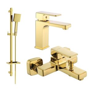 MEXEN/S Cetus DQ45 Set umyvadlové a vanové baterie s příslušenstvím, zlato 744303DQ45-50 obraz