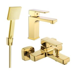 MEXEN/S Cetus R45 Set umyvadlové a vanové baterie s příslušenstvím, zlato 744303R45-50 obraz