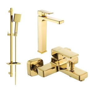 MEXEN/S Cetus DQ45 Set umyvadlové a vanové baterie s příslušenstvím, zlato 744313DQ45-50 obraz