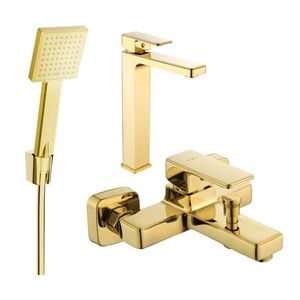 MEXEN/S Cetus R45 Set umyvadlové a vanové baterie s příslušenstvím, zlato 744313R45-50 obraz