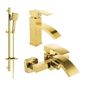 MEXEN/S Libra DQ45 Set umyvadlové a vanové baterie s příslušenstvím, zlato 745103DQ45-50 obraz