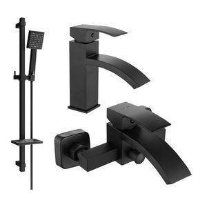 MEXEN/S Libra DQ45 Set umyvadlové a vanové baterie s příslušenstvím, černá 745103DQ45-70 obraz
