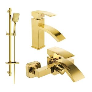 MEXEN/S Libra DQ62 Set umyvadlové a vanové baterie s příslušenstvím, zlato 745103DQ62-50 obraz