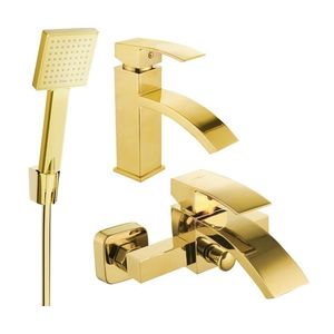 MEXEN/S Libra R45 Set umyvadlové a vanové baterie s příslušenstvím, zlato 745103R45-50 obraz