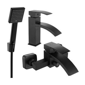 MEXEN/S Libra R45 Set umyvadlové a vanové baterie s příslušenstvím, černá 745103R45-70 obraz