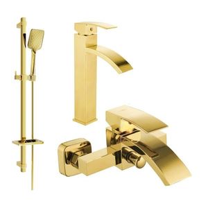 MEXEN/S Libra DQ62 Set umyvadlové a vanové baterie s příslušenstvím, zlato 745113DQ62-50 obraz