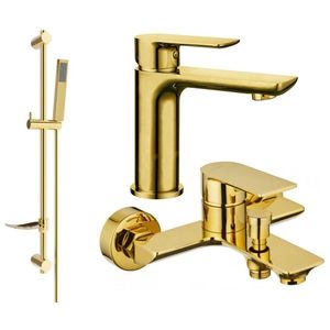 MEXEN/S Alfa DF02 Set umyvadlové a vanové baterie s příslušenstvím, zlato 745703DF02-50 obraz