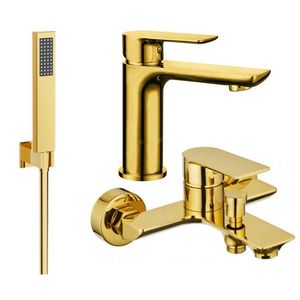 MEXEN/S Alfa R02 Set umyvadlové a vanové baterie s příslušenstvím, zlato 745703R02-50 obraz