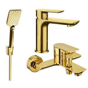 MEXEN/S Alfa R62 Set umyvadlové a vanové baterie s příslušenstvím, zlato 745703R62-50 obraz