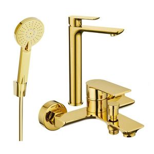 MEXEN/S Alfa R02 Set umyvadlové a vanové baterie s příslušenstvím, zlato 745713R02-50 obraz