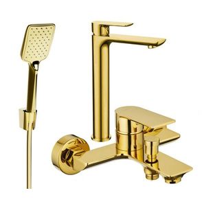 MEXEN/S Alfa R62 Set umyvadlové a vanové baterie s příslušenstvím, zlato 745713R62-50 obraz